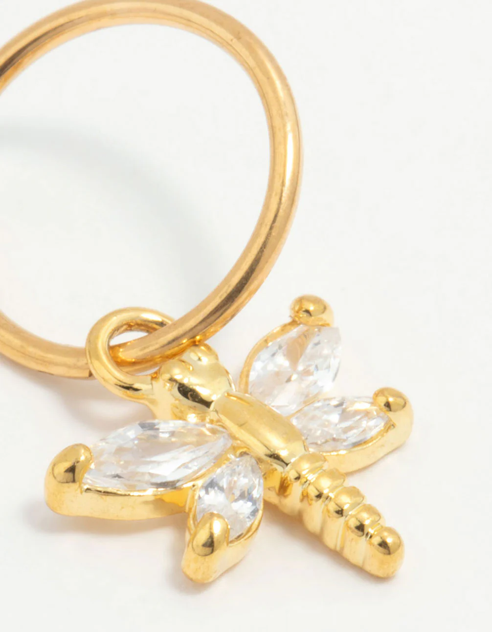 Gold Plated Titanium Cubic Zirconia Dragonfly Clicker Ring - Image 2