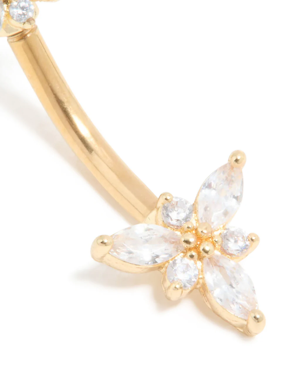 Gold Plated Titanium Diamante Double Dainty Flower Belly Bar - Image 2