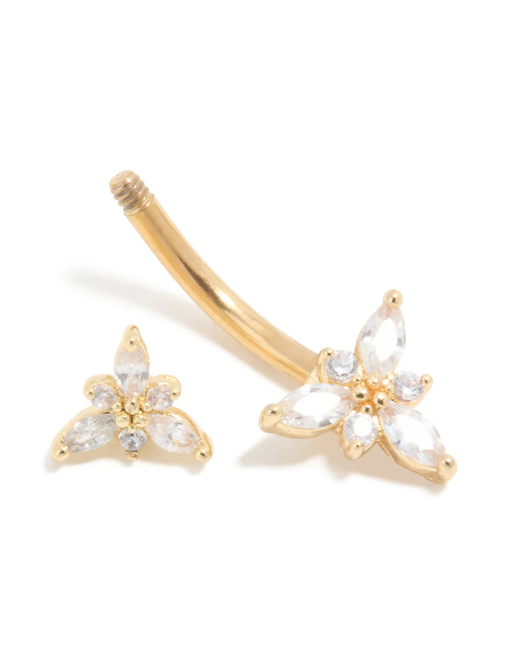 Gold Plated Titanium Diamante Double Dainty Flower Belly Bar - Image 3