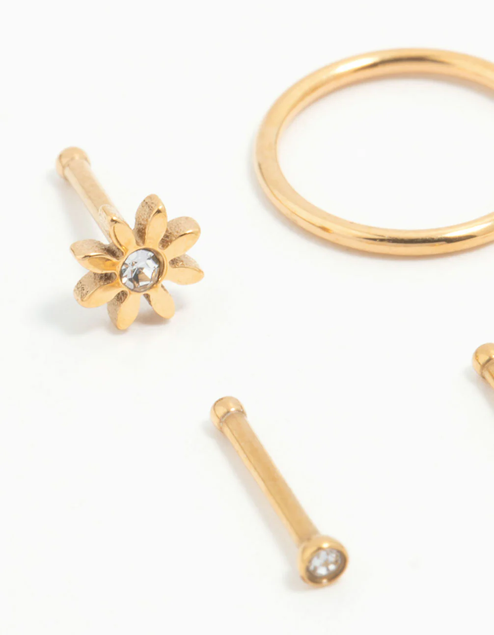 Gold Plated Titanium Flower Nose Studs & Nose Rings 6-Pack - Image 2