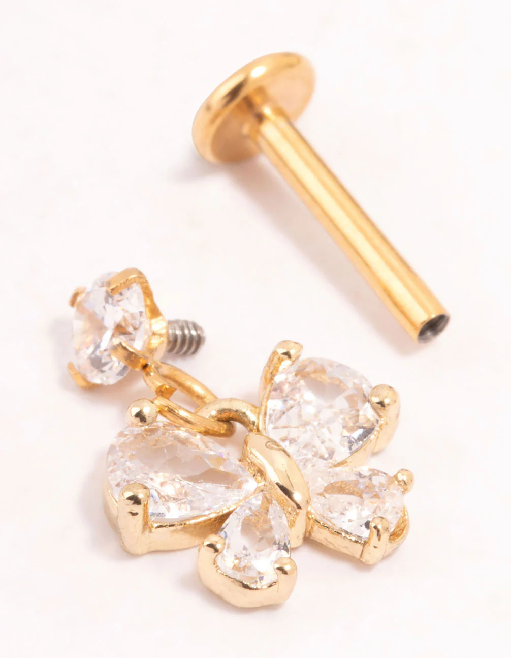 Gold Plated Titanium Cubic Zirconia Butterfly Flat Back - Image 2