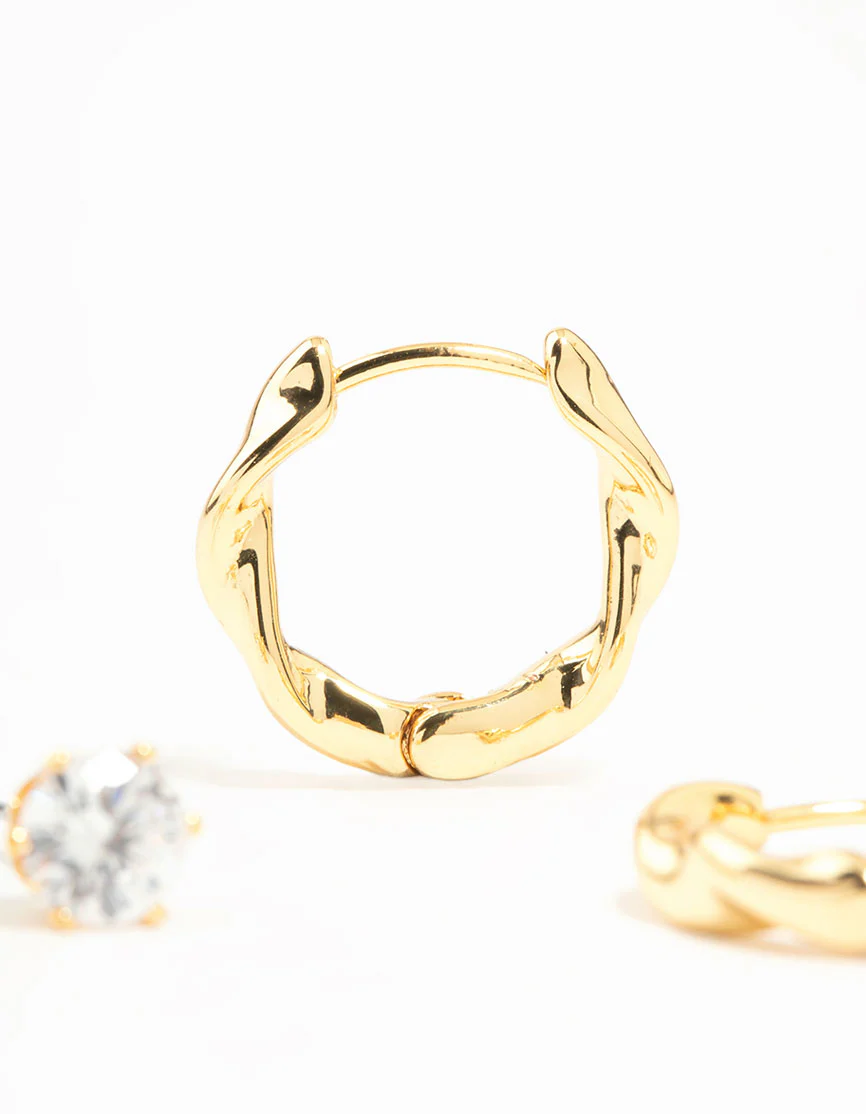 Gold Plated Twisted Hoop & Stud Earrings 3-Pack - Image 2
