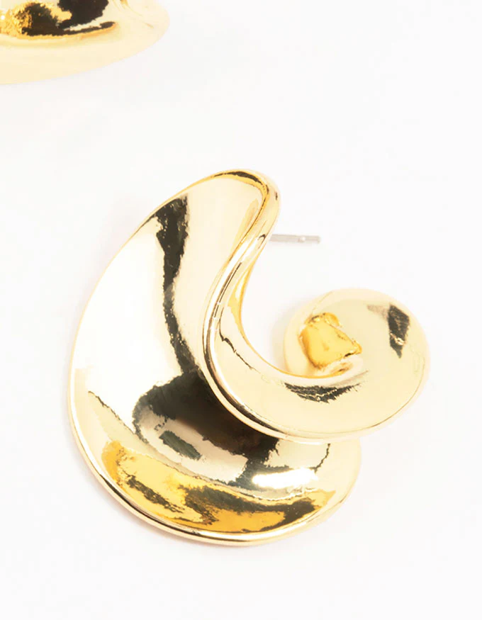 Gold Plated Wave Stud Earrings - Image 3