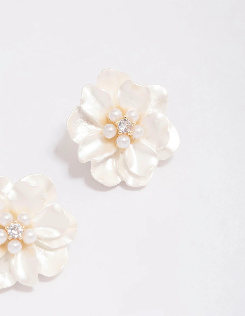 Gold Plated White Flower Cubic Zirconia Stud Earrings - Image 3