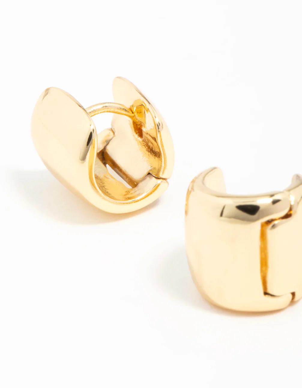 Gold Plated Wide Mini Huggie Earrings - Image 4