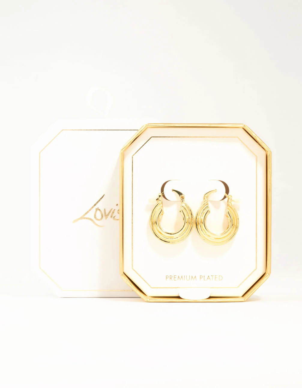 Gold Plated Wide Step Textured Hoop Earrings - Image 5