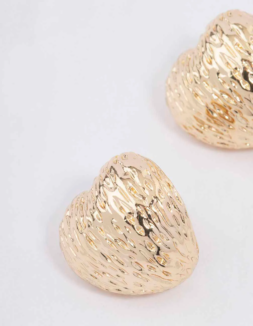 Gold Puffy Textured Heart Stud Earrings - Image 2