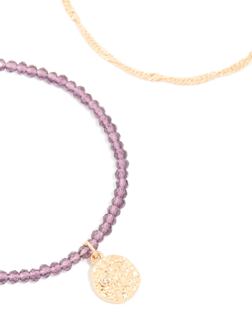 Gold Purple Beaded & Layered Chain Bracelets 2-Pack - Image 2