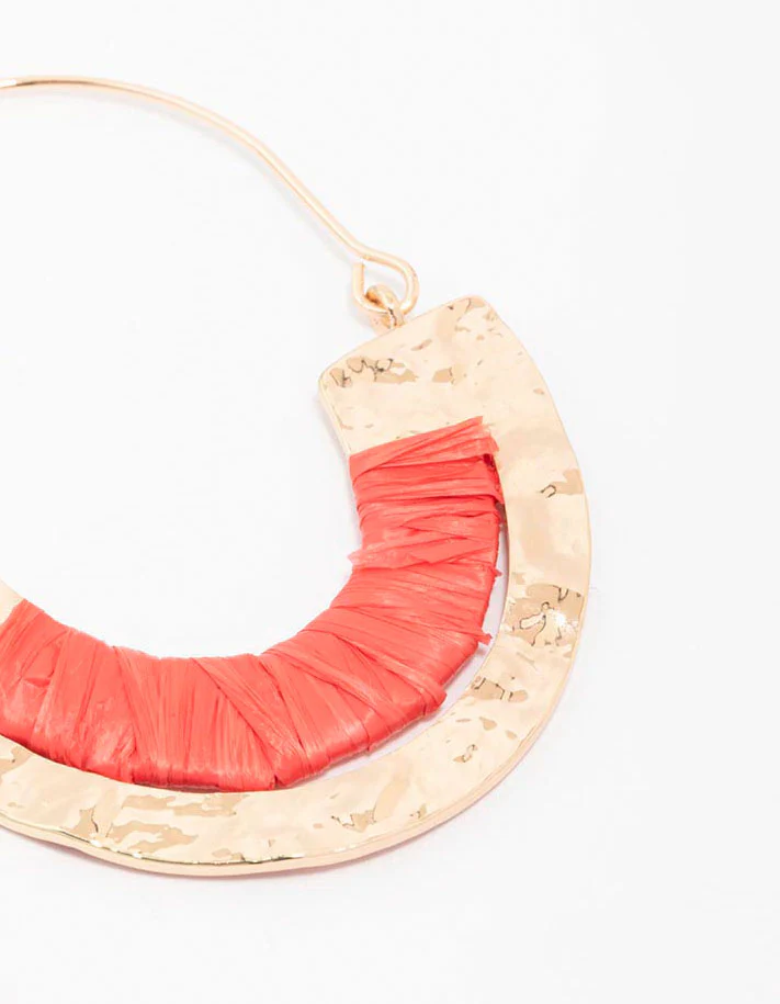 Gold Raffia Wrap Round Hoop Earrings - Image 3