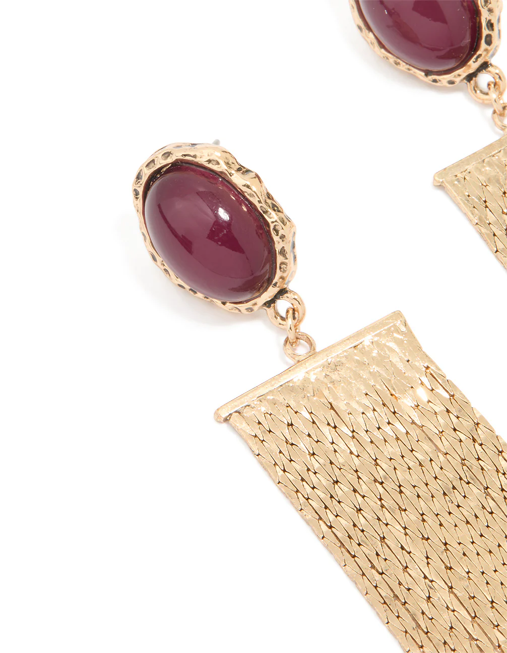 Gold Red Stone Fountain Drop Earrings - Image 2