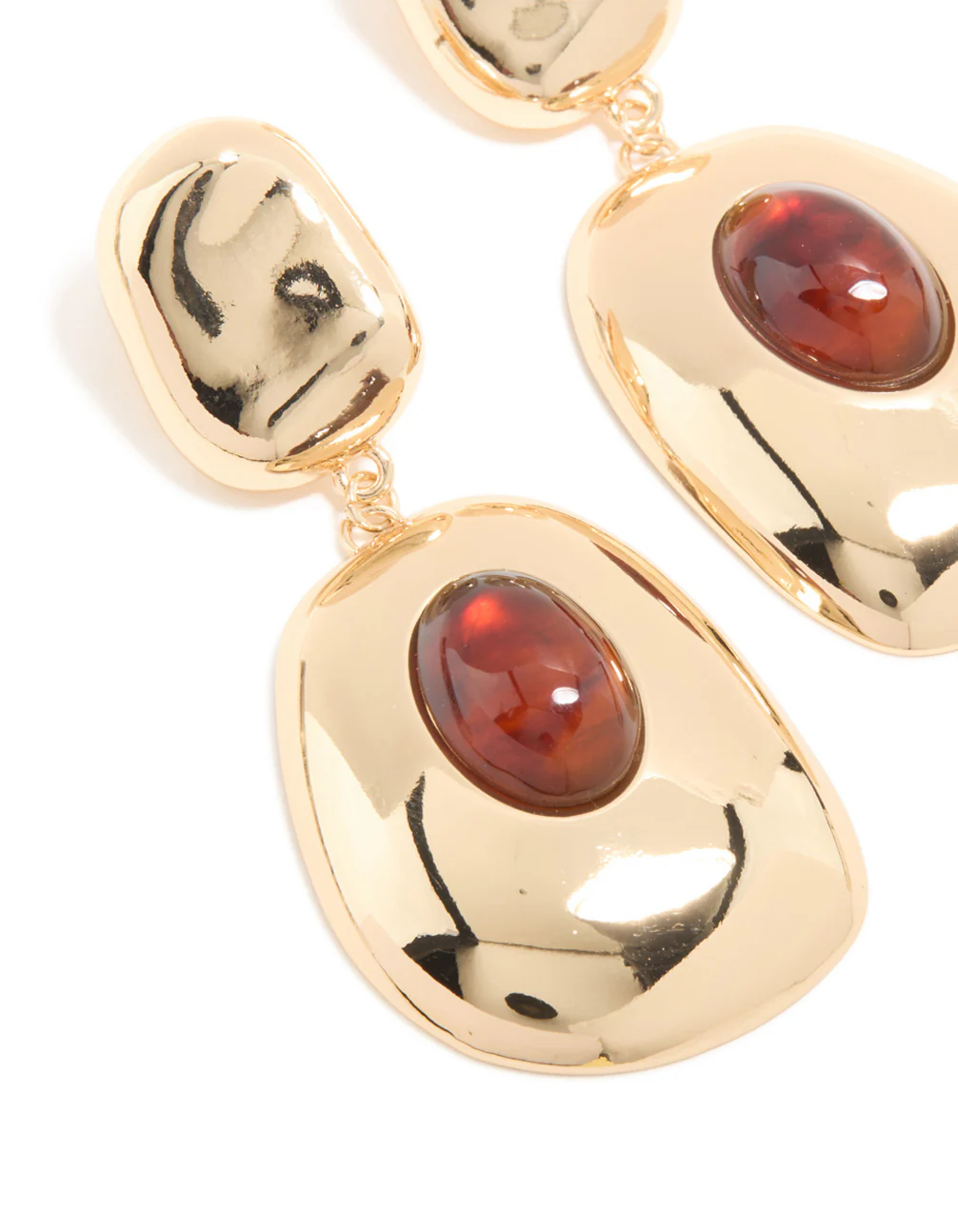 Gold Red Stone Organic Drop Earrings - Image 4