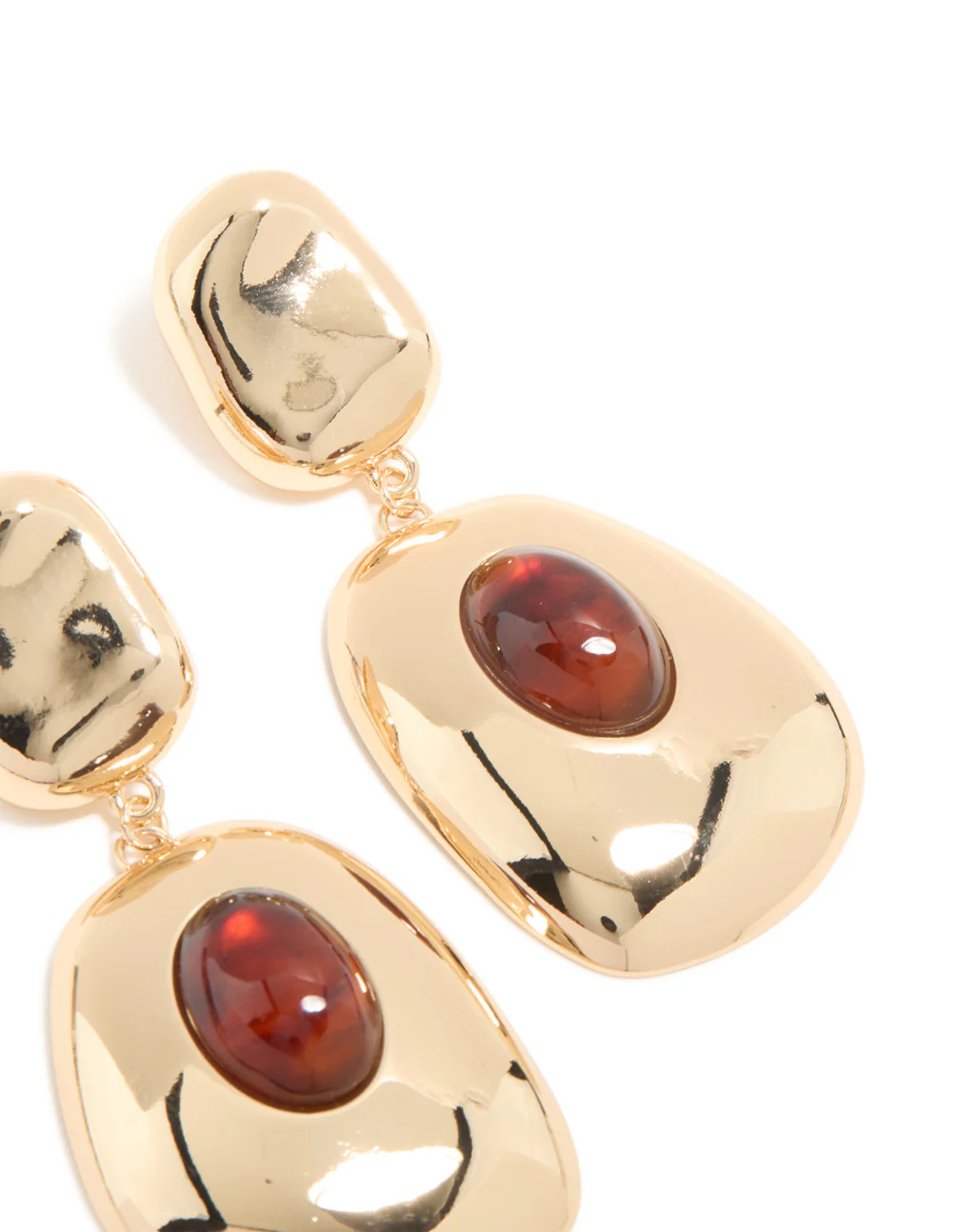 Gold Red Stone Organic Drop Earrings - Image 5