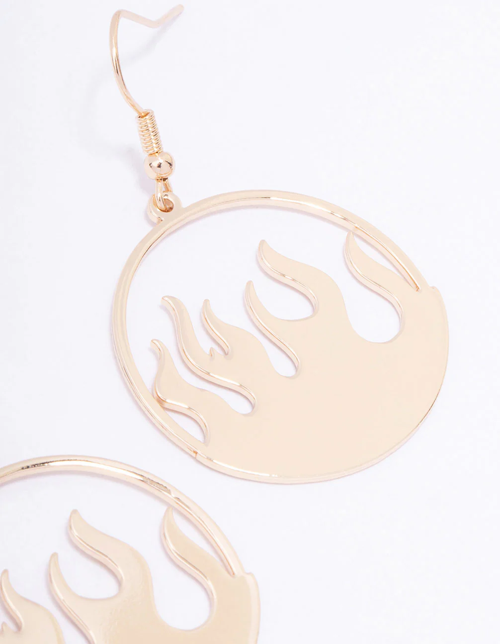 Gold Round Flame Drop Earrings - Image 3