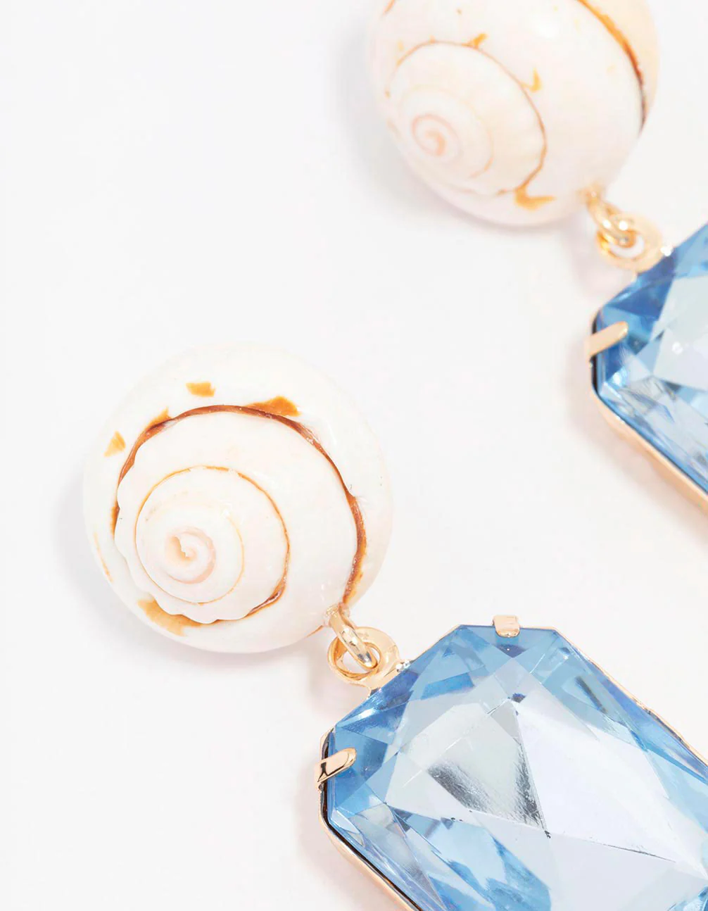 Gold Genuine Shell & Diamante Drop Earrings - Image 2