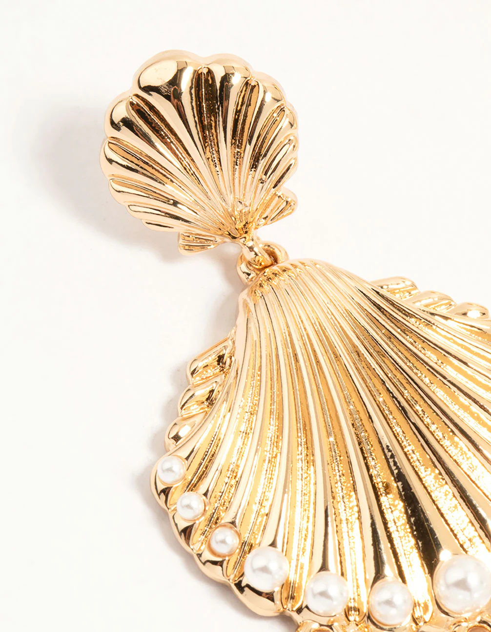 Gold Shell Pearl Drop Earrings - Image 4