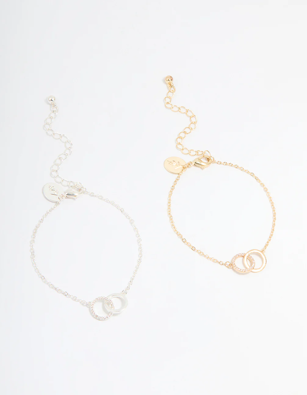 Gold & Silver Plated Brass Cubic Zirconia Link Bracelets 2-Pack