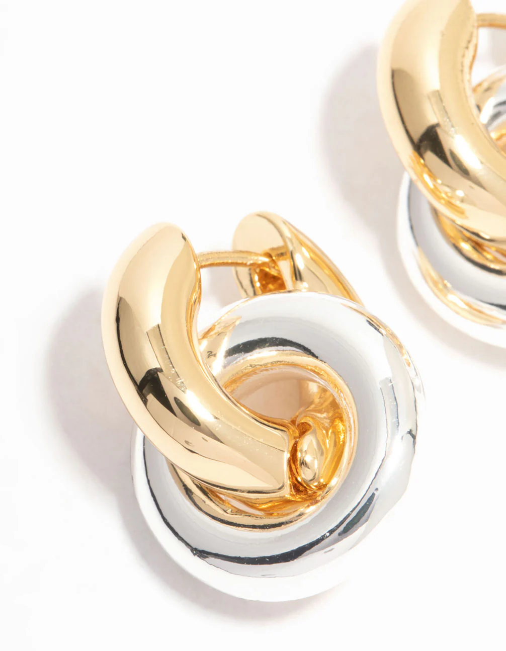 Gold & Silver Plated Double Rondell Huggie Drop Earrings - Image 2
