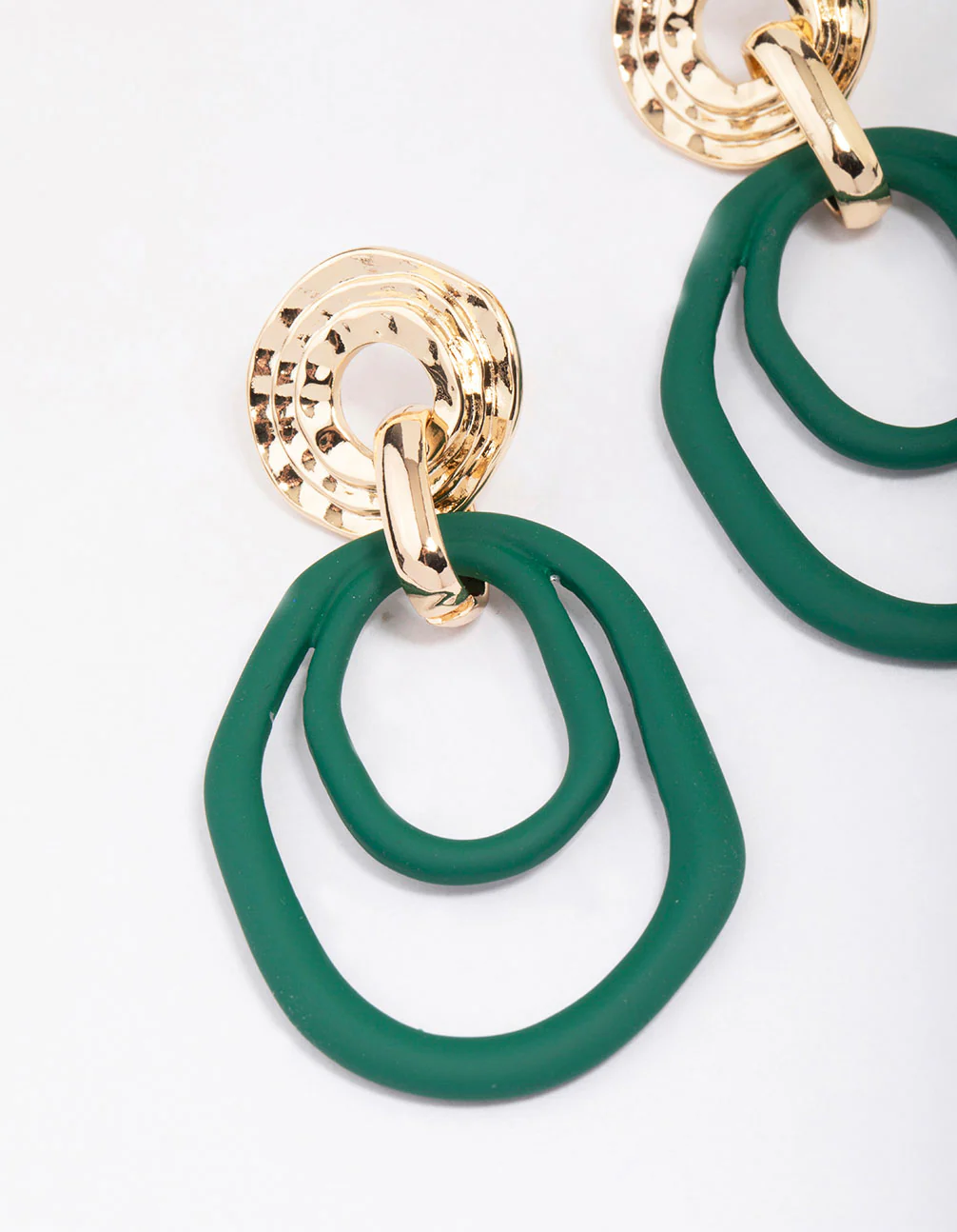 Gold Smooth Circle Drop Earrings - Image 2