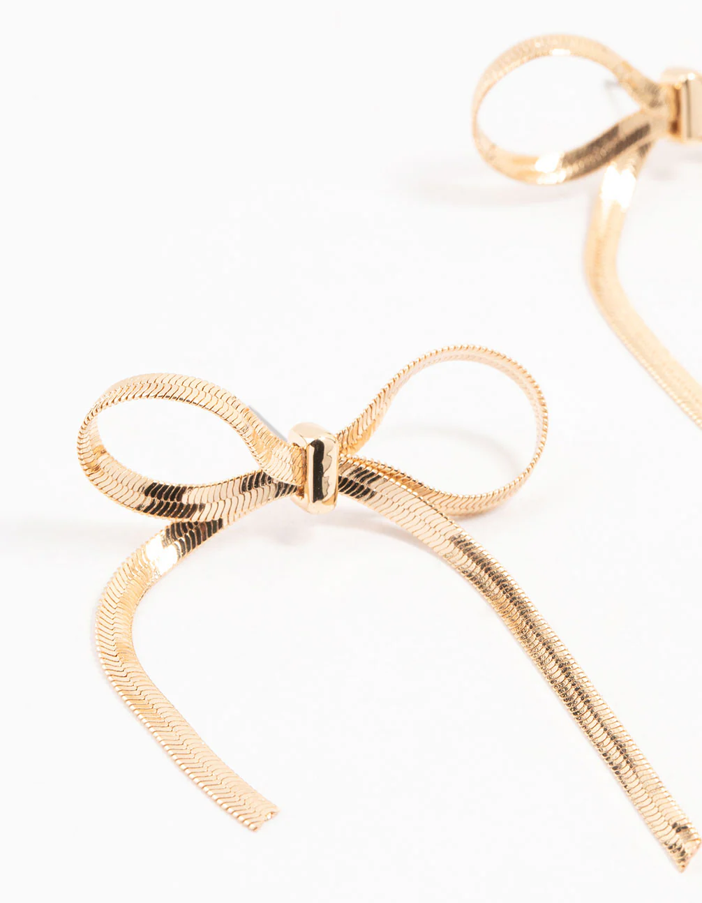 Gold Snake Chain Bow Drop Earrings - Image 2