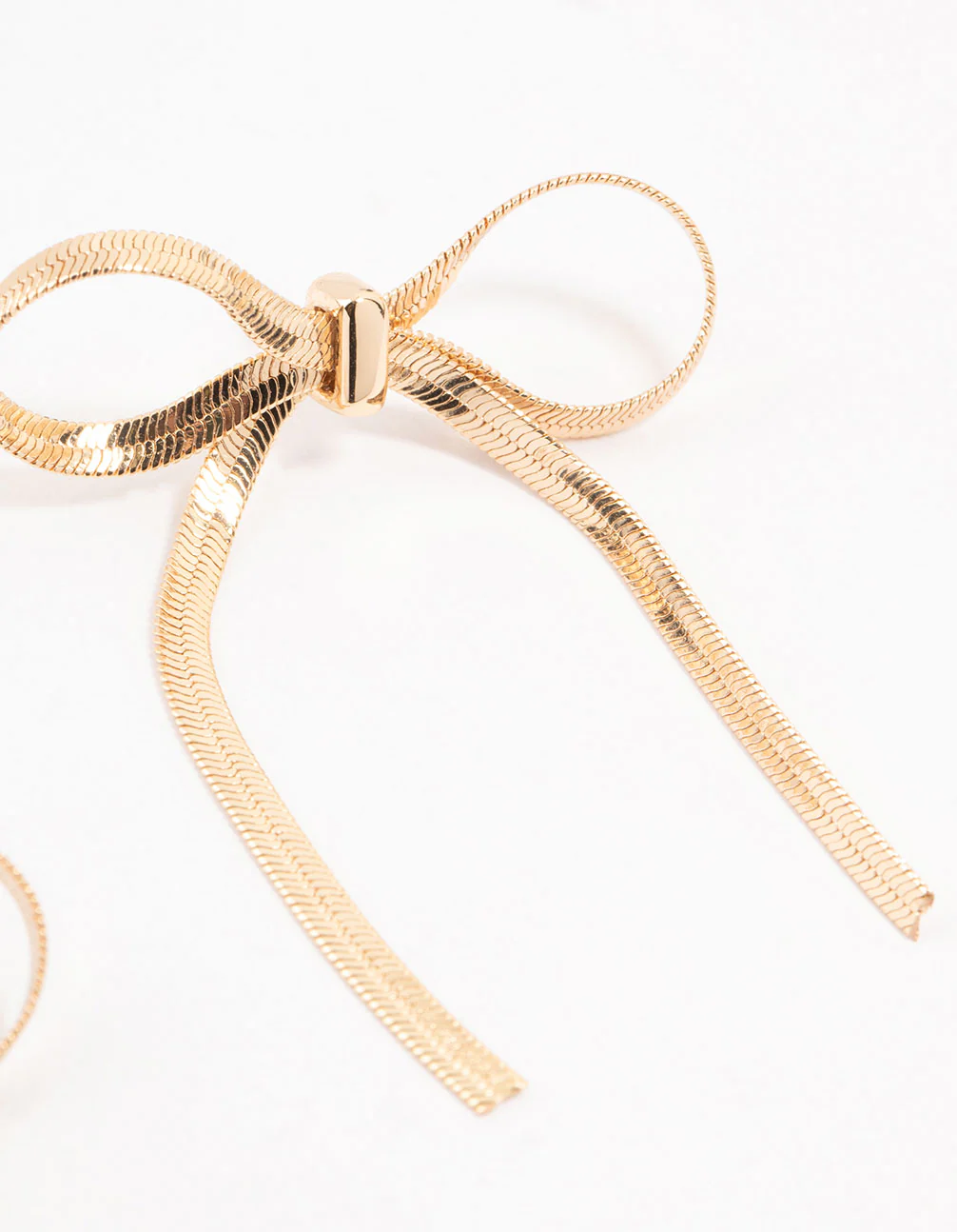 Gold Snake Chain Bow Drop Earrings - Image 3