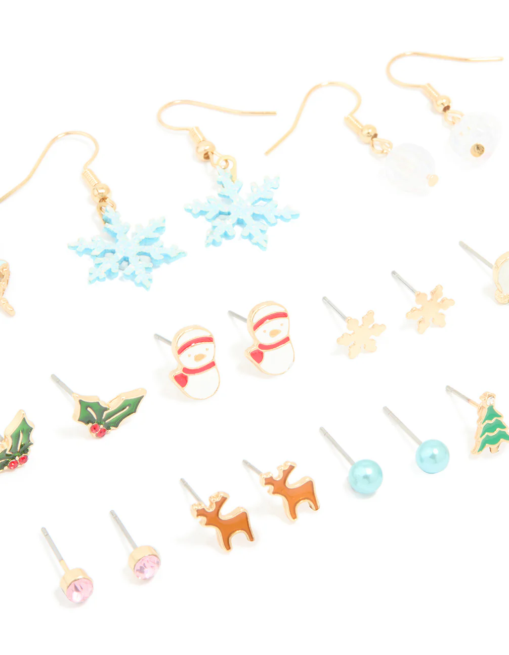 Gold Snowflake & Snowman Earrings 12-Pack - Image 2