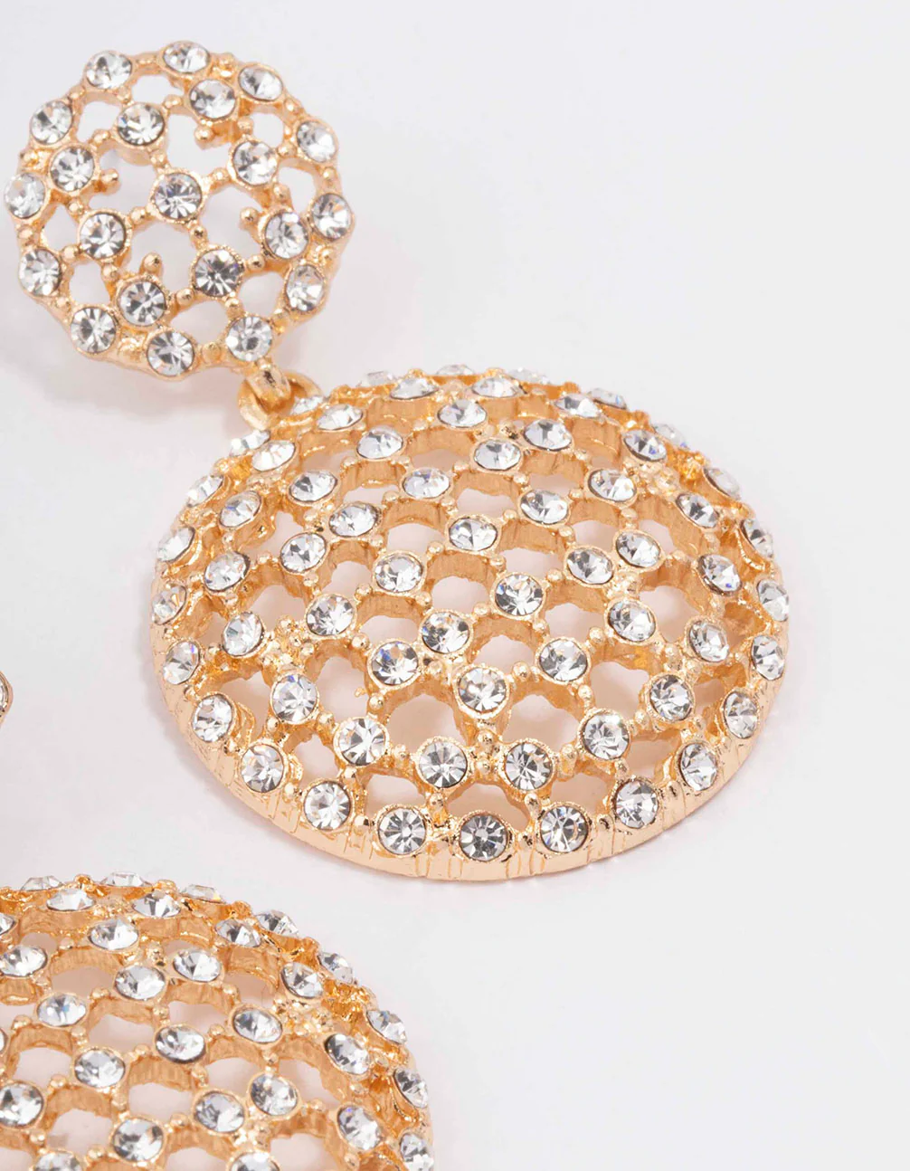 Gold Sparkly Dome Drop Earrings - Image 3
