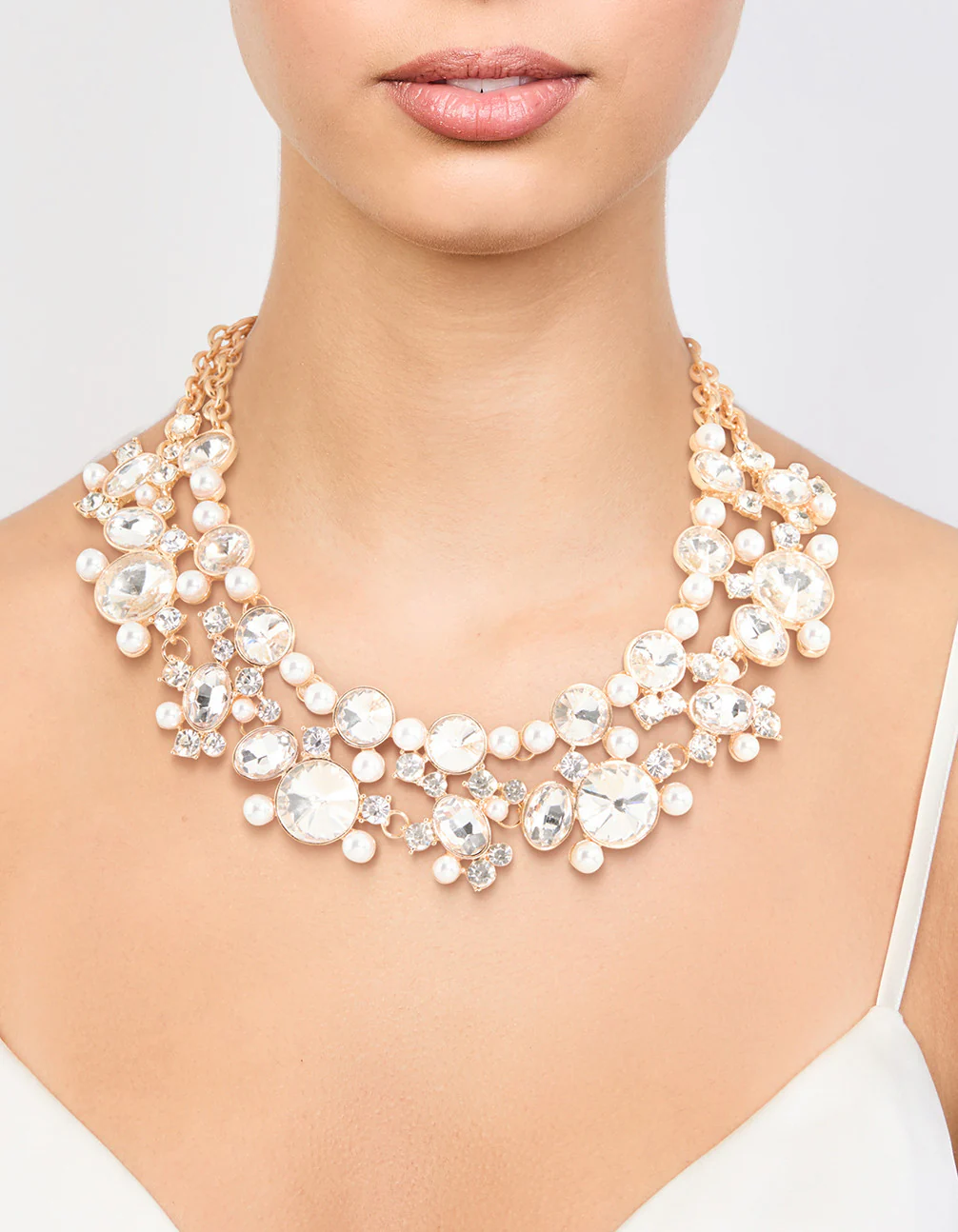 Gold Statement Diamante & Pearl Necklace - Image 2