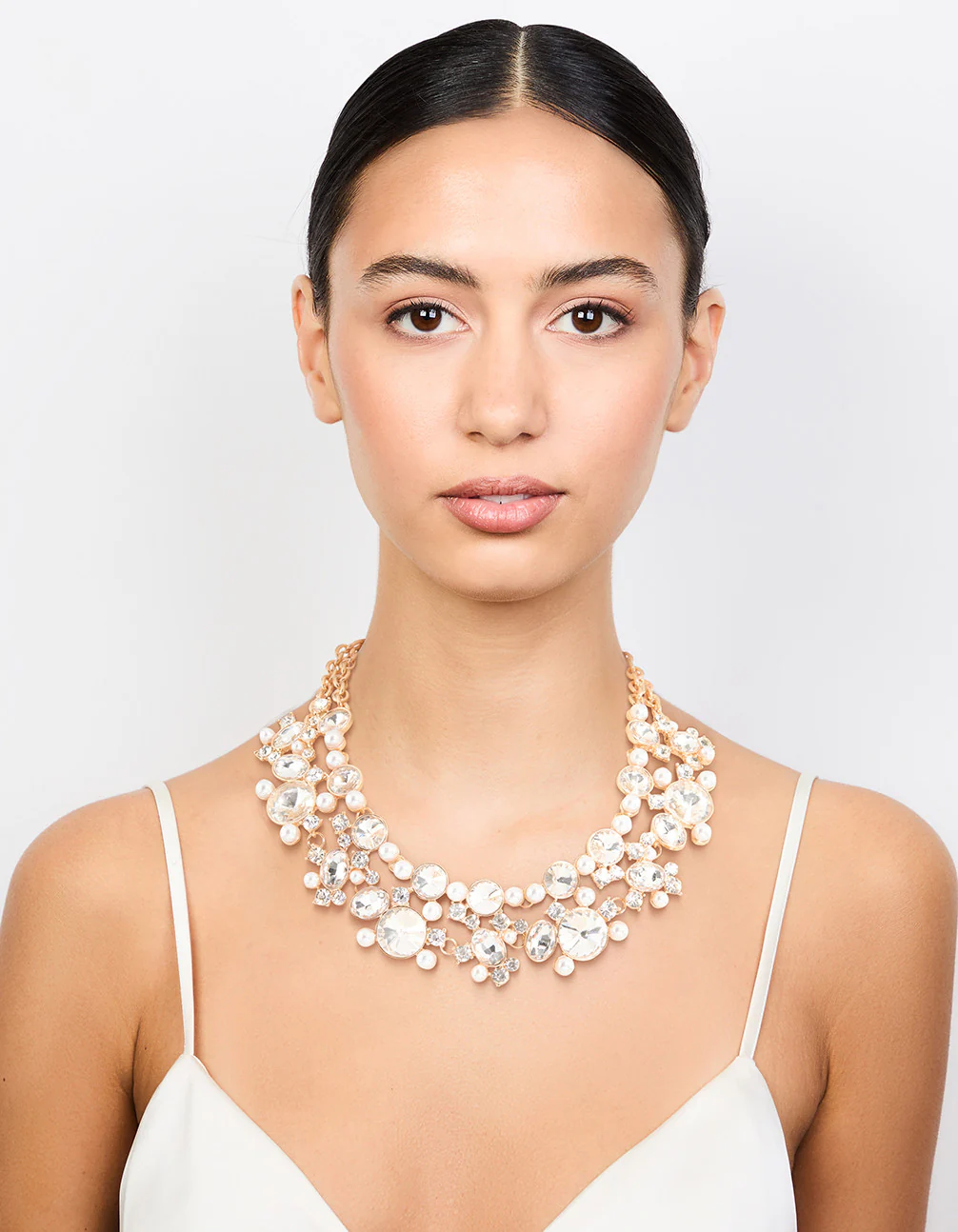 Gold Statement Diamante & Pearl Necklace - Image 3
