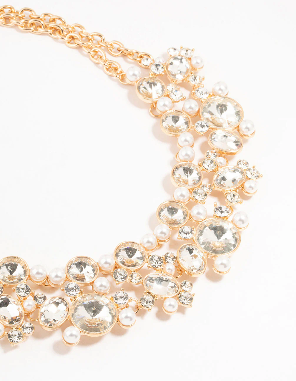 Gold Statement Diamante & Pearl Necklace - Image 4