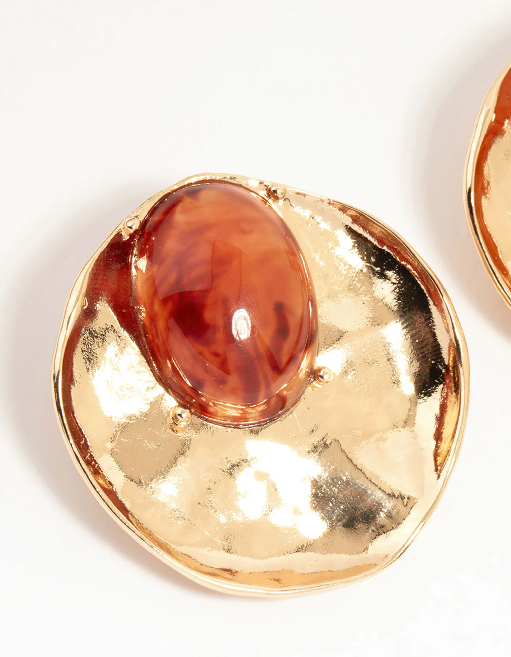 Gold Stone Disc Large Stud Earrings - Image 4