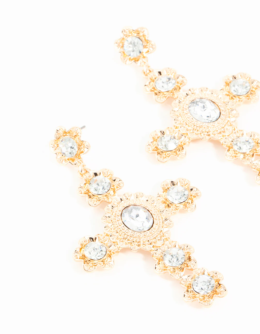 Gold Stone Flower Cross Drop Earrings - Image 4