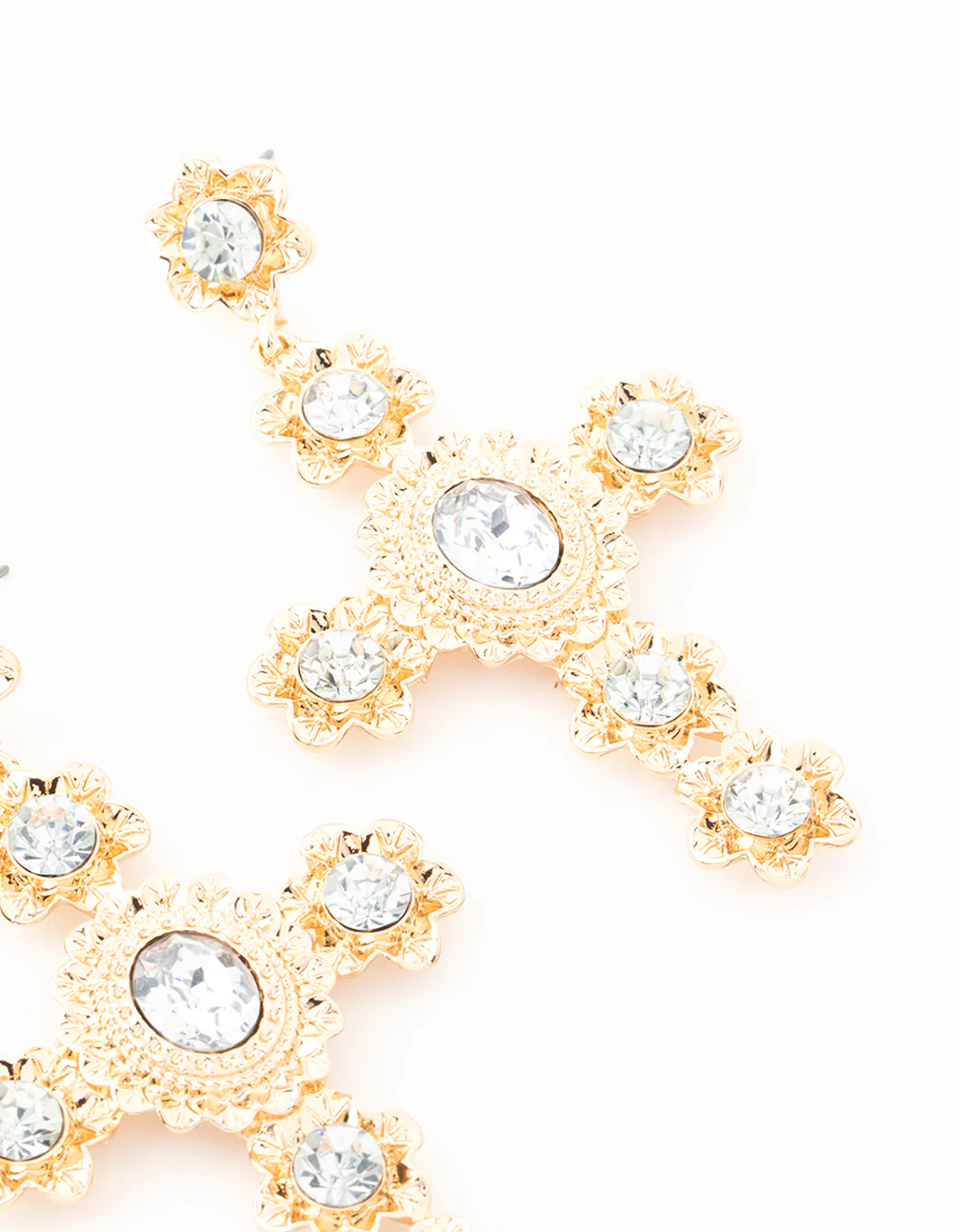 Gold Stone Flower Cross Drop Earrings - Image 5
