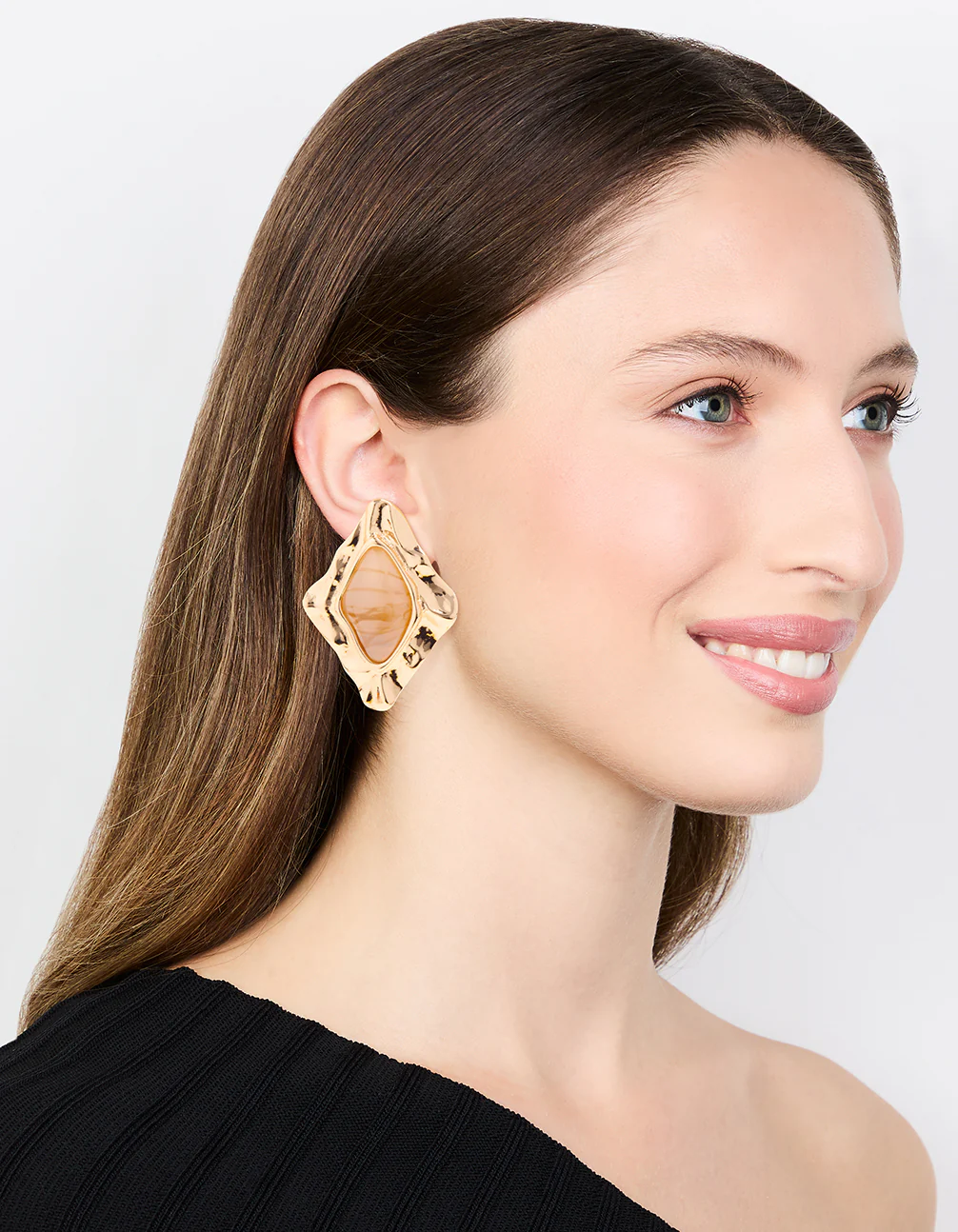 Gold Stone Molten Stud Earrings - Image 3
