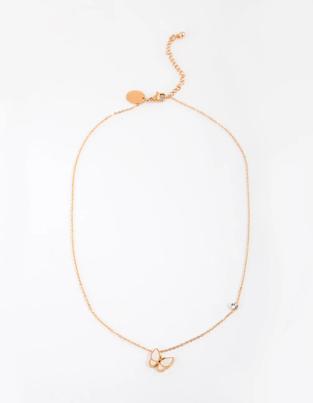 Gold Plated Surgical Steel Mother of Pearl Butterfly Necklace - Image 2