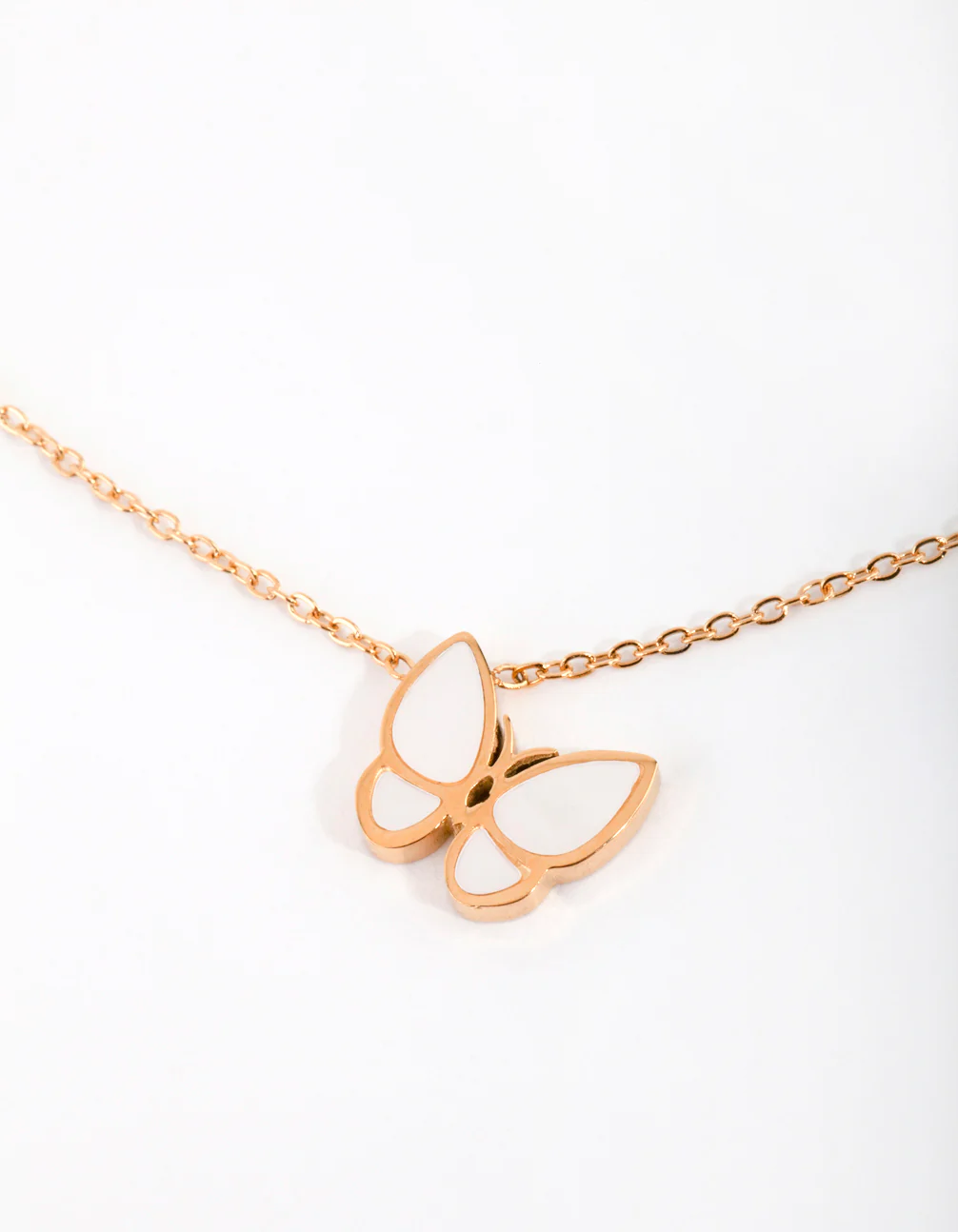 Gold Plated Surgical Steel Mother of Pearl Butterfly Necklace - Image 3