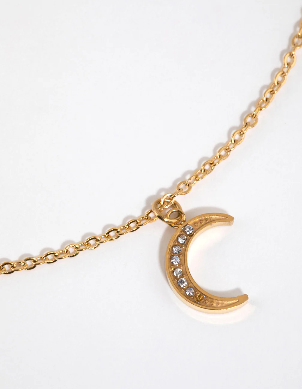 Gold Plated Surgical Steel Pave Moon Necklace - Image 3