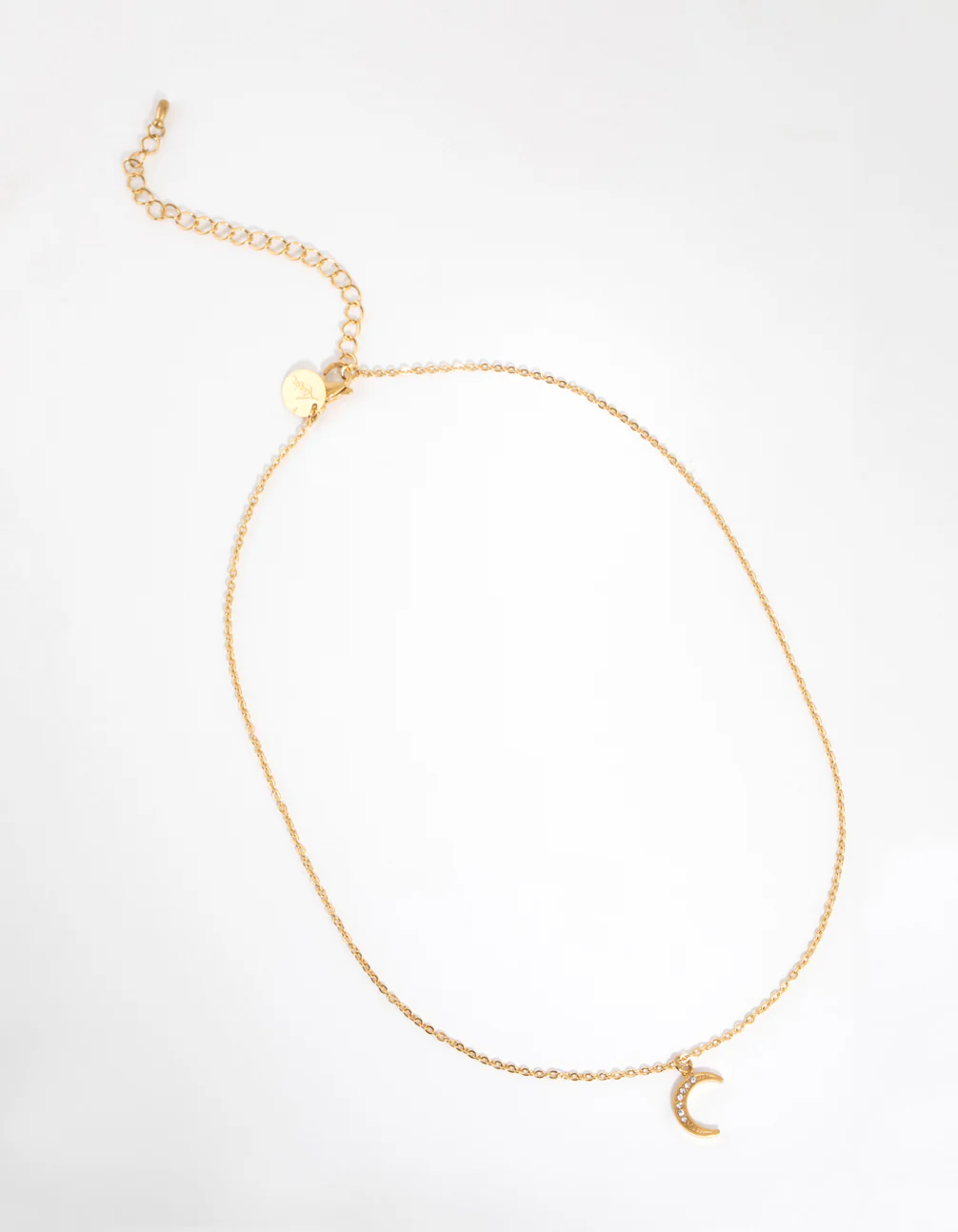 Gold Plated Surgical Steel Pave Moon Necklace - Image 6