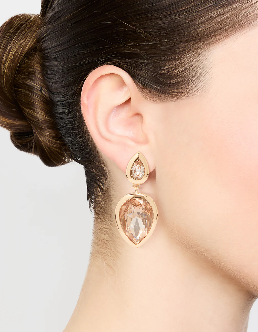 Gold Teardrop Stone Drop Earrings - Image 2