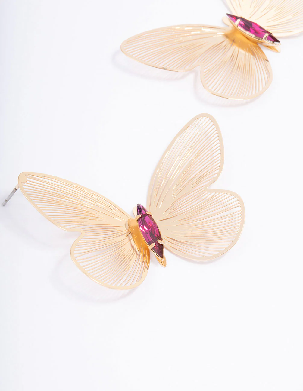 Gold Textured Butterfly Statement Stud Earrings - Image 2