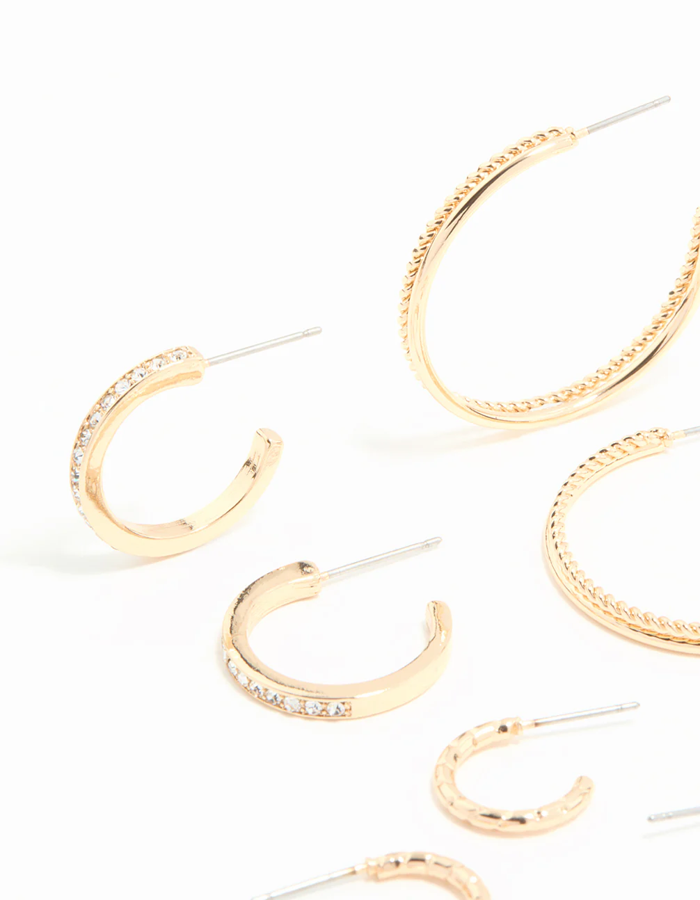 Gold Textured Hoop Earrings 6-Pack - Image 2