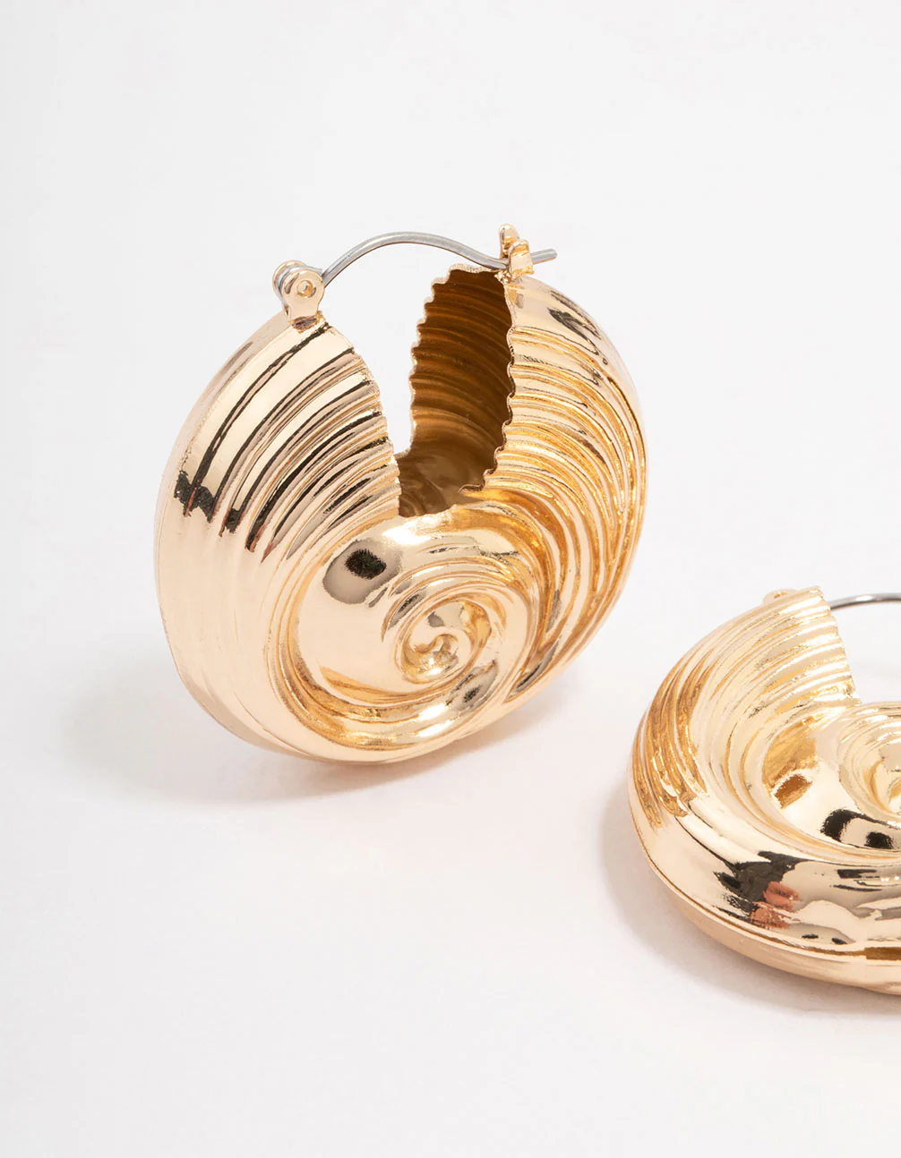 Gold Textured Shell Hoop Earrings - Image 2
