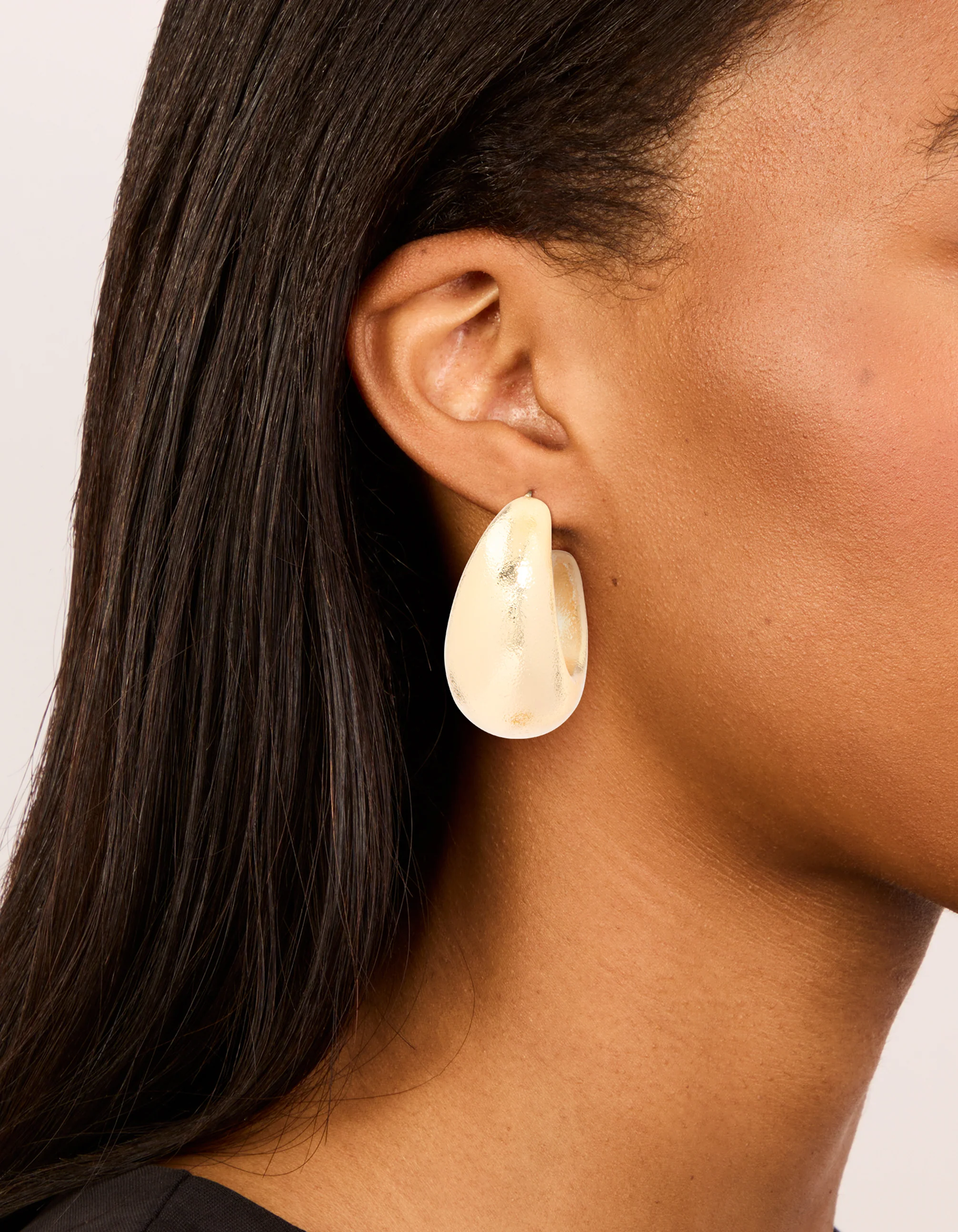 Gold Textured Soft Open Hoop Earrings - Image 2