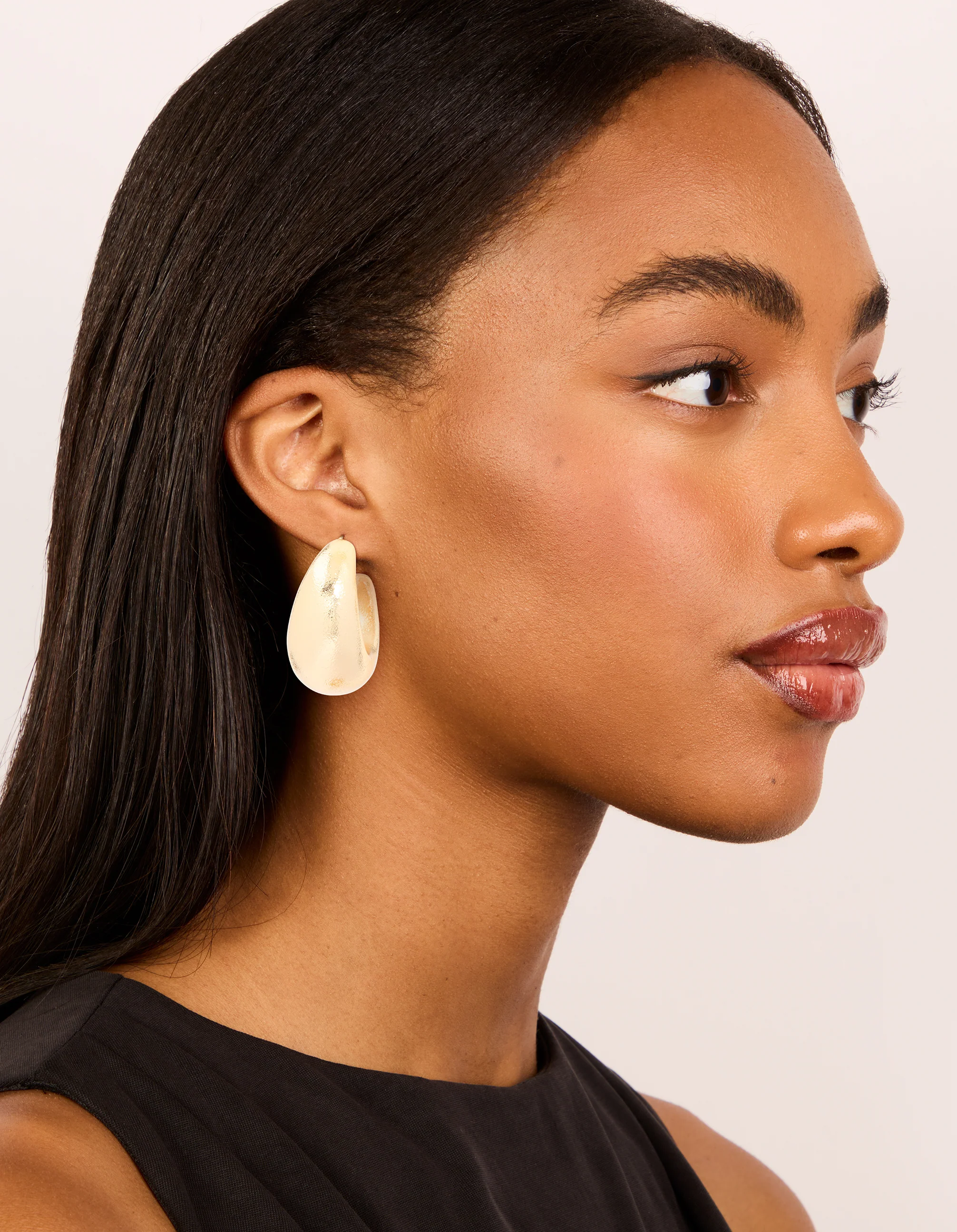 Gold Textured Soft Open Hoop Earrings - Image 3