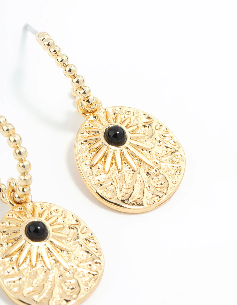 Gold Textured Star Disc Drop Hoop Earrings - Image 5