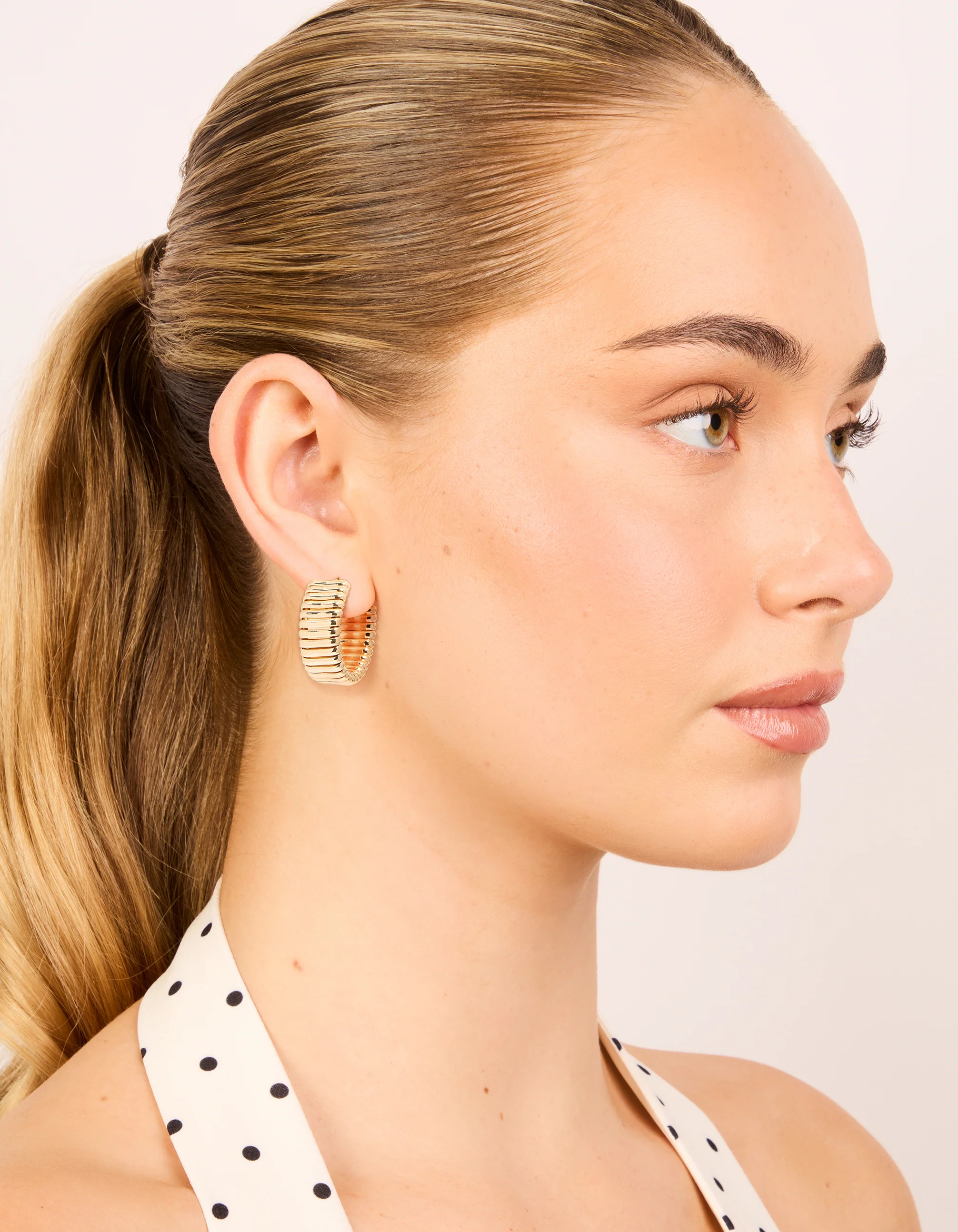 Gold Textured Watch Strap Style Hoop Earrings - Image 4