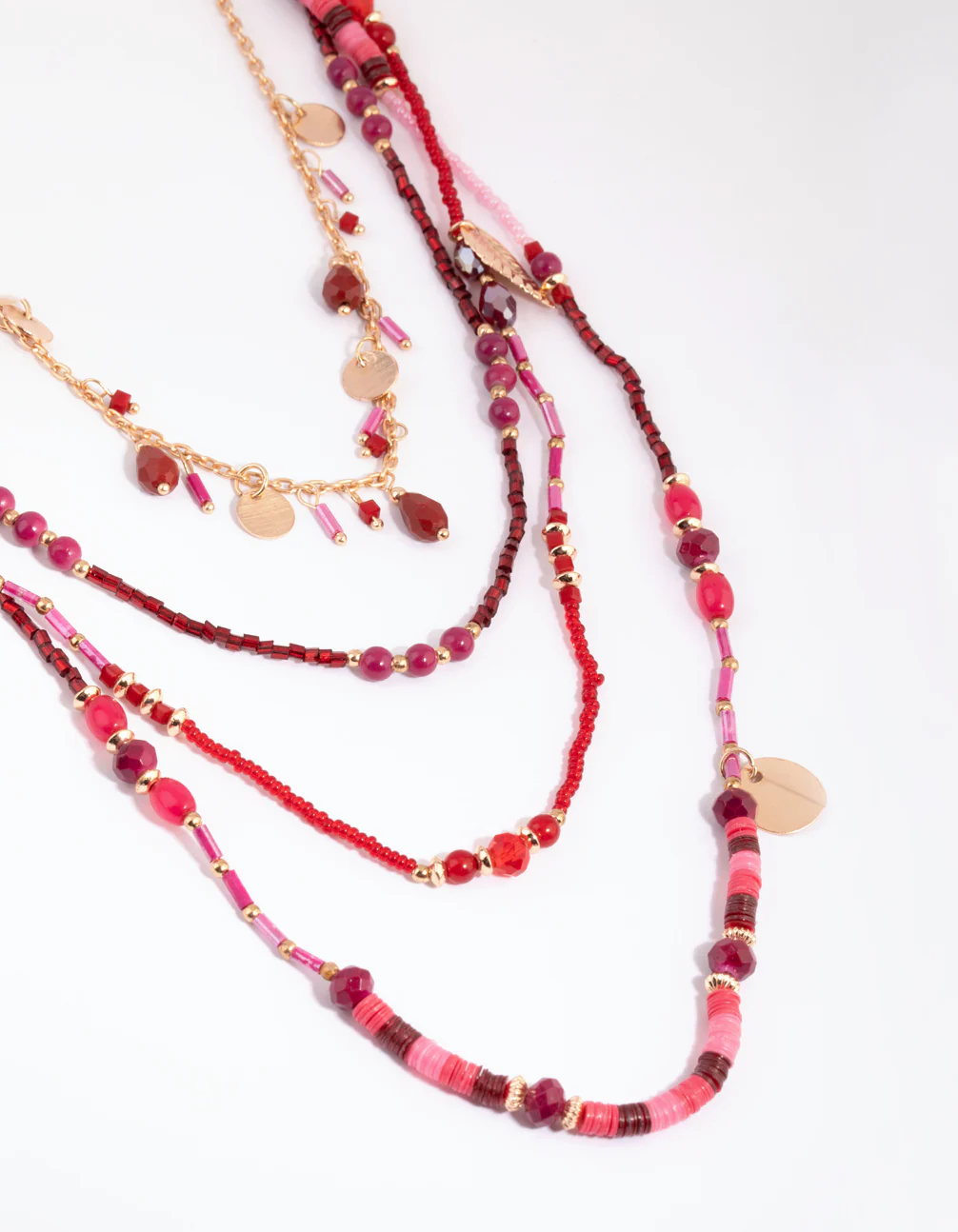 Red Multi Layered Bead Jingle Necklace - Image 5