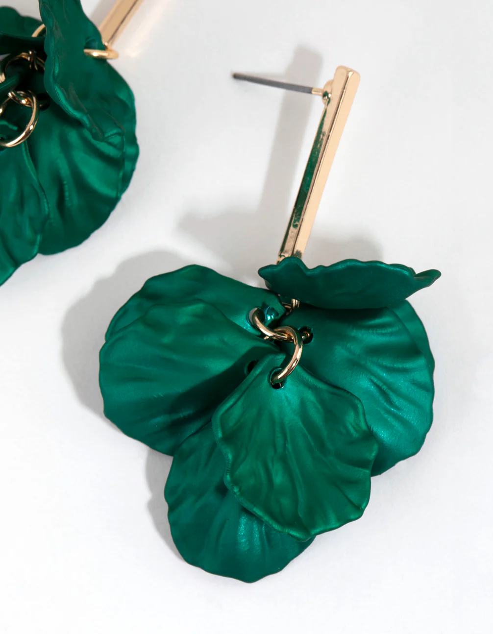 Green Pearlised Petal Drop Earrings - Image 3