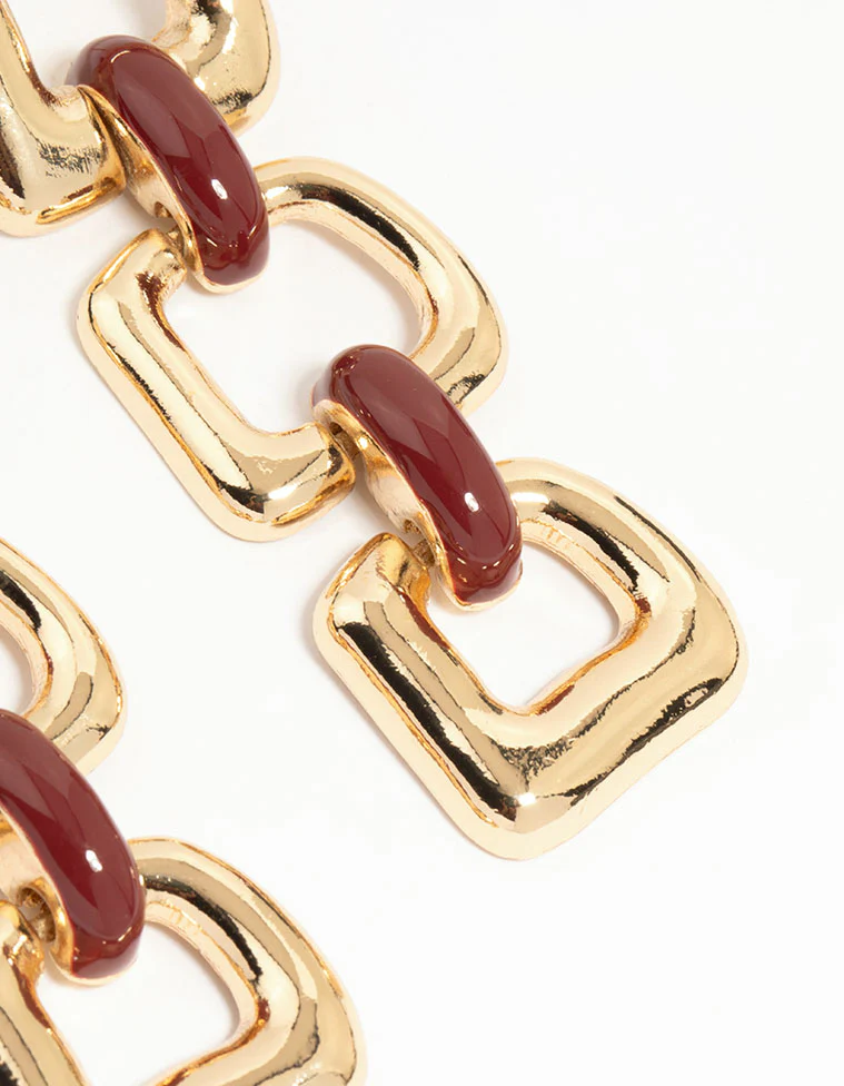 Gold Triple Chain Link Drop Earrings - Image 5