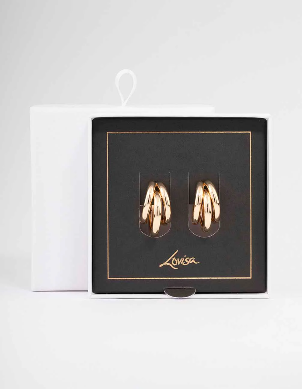 Gold Triple Illusion Hoop Earrings - Image 2