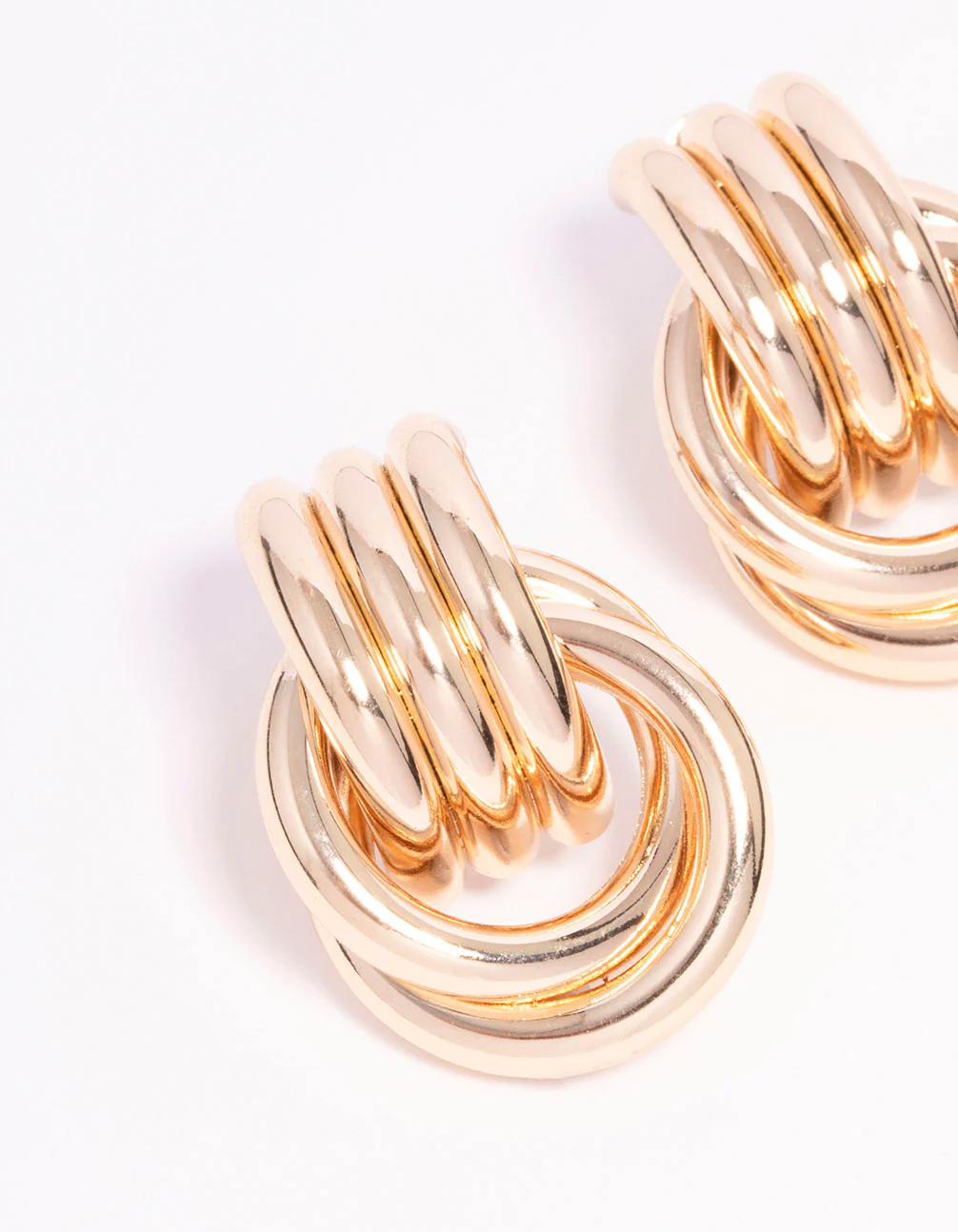 Gold Triple Row Wrapped Knotted Drop Earrings - Image 2